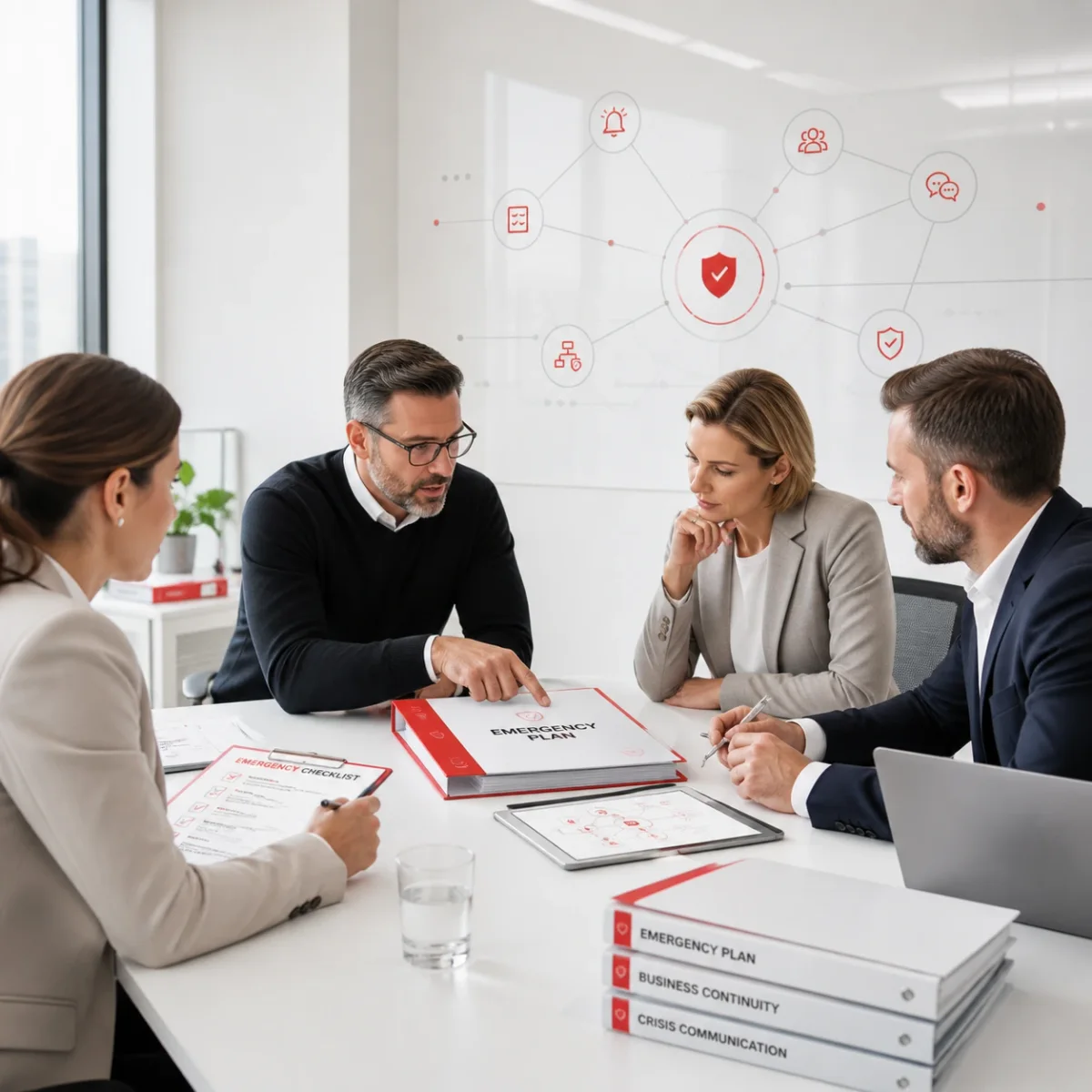 Team bei der gemeinsamen Prüfung der Notfallplanung